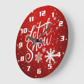 雪の降るクリスマスに赤と白しよう ラージ壁時計 (傾斜)