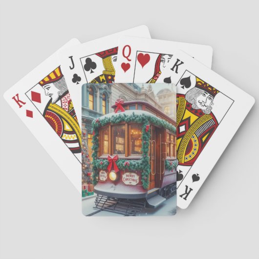 雪の降るクリスマスのクラシック路面電車 トランプ (裏面)