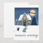 雪の降るクリスマスの夜のあたたかな家 シーズンカード (正面/裏面)