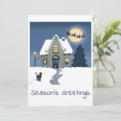 雪の降るクリスマスの夜のあたたかな家 シーズンカード (スタンド正面)
