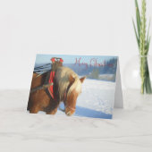 雪の降るクリスマスカードで働く馬 シーズンカード (正面)
