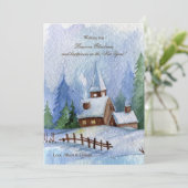 雪の降るクリスマスカードの教会 シーズンカード (スタンド正面)