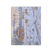 雪の降るクリスマスシーンの冬のキャビンシカ ノートパッド (回転)