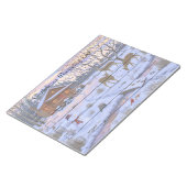 雪の降るクリスマスシーンの冬のキャビンシカ ノートパッド (アングル)