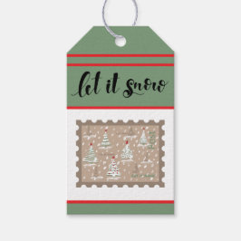 雪の降るクリスマスツリーのカスタムレトロペーパースタンプ ギフトタグ