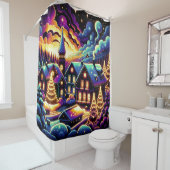 「雪の降るクリスマスビレッジの夜」 シャワーカーテン (インサイチュ)