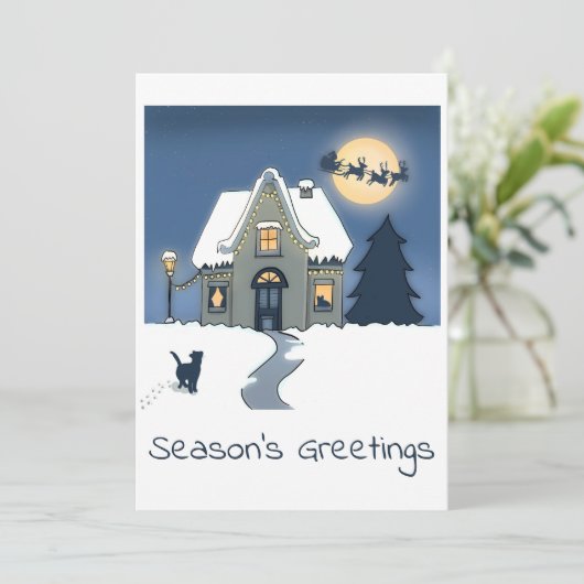 雪の降るクリスマス・ナイトのあたたかな家 シーズンカード (スタンド正面)
