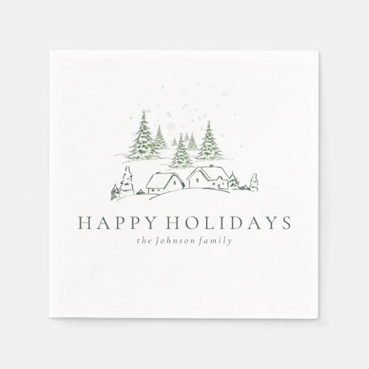 雪の降るクリスマス・ビレッジ スタンダードカクテルナプキン (正面)