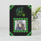 雪の降るグリーンバッファローチェック写真ホリデーカード シーズンカード (スタンド正面)