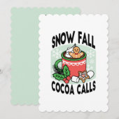 雪の降るココアコールで温まる - 冬のドリンク 招待状 (正面/裏面)