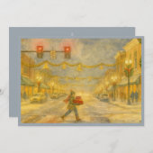 雪の降るホリデー・ダウンタウン・シーンのホリデーカード シーズンカード (正面/裏面)