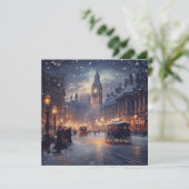 雪の降るロンドンのクラシックなクリスマス シーズンカード (スタンド正面)