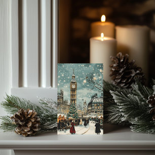雪の降るロンドンのクリスマス シーン カード