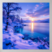 雪の降る不思議の国を横切る日の出 ポスター (正面)