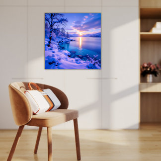 雪の降る不思議の国を横切る日の出 ポスター