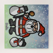 雪の降る休日のミニマルなサンタとペンギン ジグソーパズル (横)