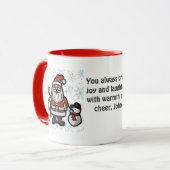 雪の降る休日のミニマルなサンタとペンギン マグカップ (正面左)