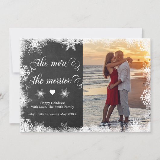 雪の降る写真のクリスマス妊娠告知カード 招待状 (正面)