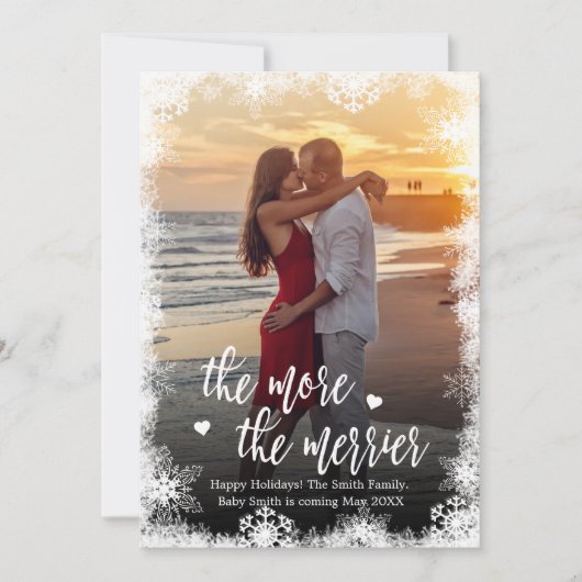 雪の降る写真のクリスマス妊娠告知カード 招待状 (正面)