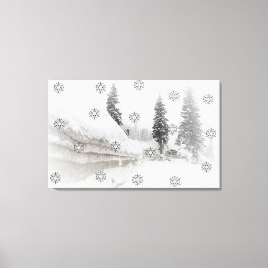 雪の降る冬のクリスマス キャンバスプリント (正面)