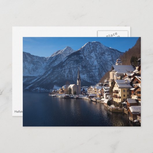 雪の降る冬のハルシュタット町 ポストカード (正面/裏面)