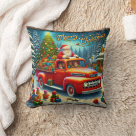 雪の降る冬の不思議の国で、サンタは贈り物をする クッション