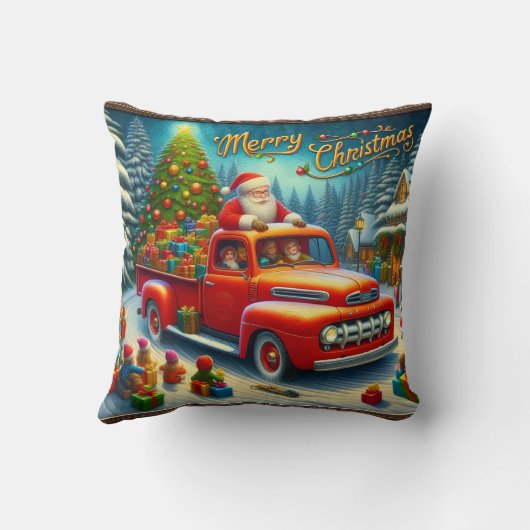 雪の降る冬の不思議の国で、サンタは贈り物をする クッション (裏面)