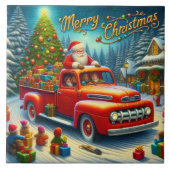 雪の降る冬の不思議の国で、サンタは贈り物をする タイル (正面)