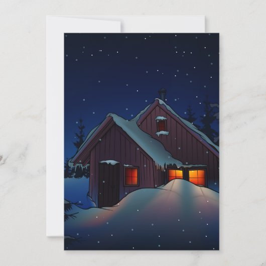 雪の降る冬の夜の風景 招待状 (正面)