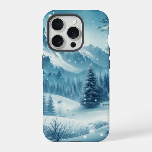 雪の降る冬の山 iPhoneケース (裏面)