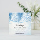 雪の降る冬の木水結婚彩|正方形 招待状 (スタンド正面)