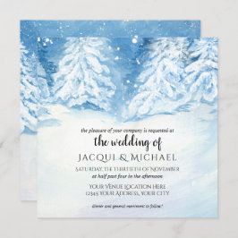 雪の降る冬の木水結婚彩|正方形 招待状