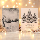 雪の降る冬の松の木のホリデーパーティー 招待状