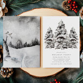 雪の降る冬の松の木のホリデーパーティー 招待状
