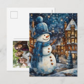 雪の降る冬の町のアートランド シーズンポストカード (正面/裏面)