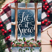 雪の降る冬の窓のクリスマス キッチンタオル