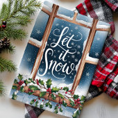 雪の降る冬の窓のクリスマス キッチンタオル