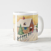 雪の降る冬の道にあるビンテージのクリスマスツリー ジャンボコーヒーマグカップ (正面右)