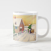 雪の降る冬の道にあるビンテージのクリスマスツリー ジャンボコーヒーマグカップ (右)