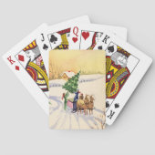 雪の降る冬の道にあるビンテージのクリスマスツリー トランプ (裏面)