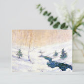 雪の降る冬の風景での小川 (クリスマスの芸術) カード (スタンド正面)