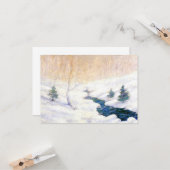 雪の降る冬の風景での小川 (クリスマスの芸術) カード (正面/裏面インサイチュ)