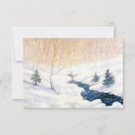雪の降る冬の風景での小川 (クリスマスアート) カード