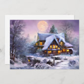 雪の降る地方の家の予算クリスマス シーズンカード (正面/裏面)