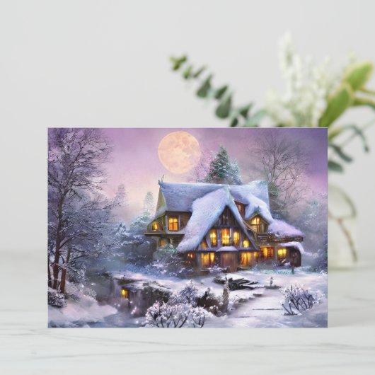 雪の降る地方の温かい我が家　予算内でクリスマス シーズンカード (スタンド正面)