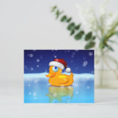 雪の降る夜にサンタハットをかぶるクリスマスアヒル シーズンポストカード (スタンド正面)