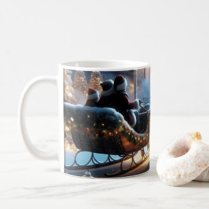 雪の降る夜のクリスマスのそり コーヒーマグカップ