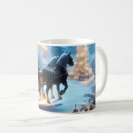 雪の降る夜のクリスマスのそり コーヒーマグカップ (正面右)