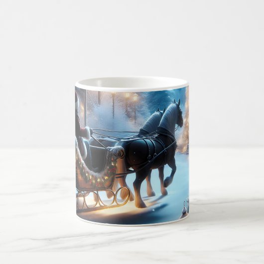 雪の降る夜のクリスマスのそり コーヒーマグカップ (中央)