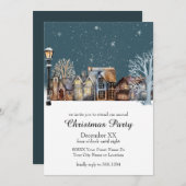 雪の降る夜の温かい冬の村 招待状 (正面/裏面)